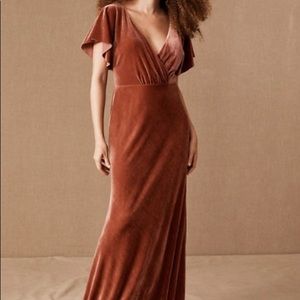 BHLDN Jenny Yoo Ellis Velvet Open Back Bridesmaid Dress / English Rose
